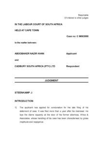 ZAF_CASE-LAW_KHAN-V-CADBURY-SOUTH-AFRICAN-LTD_2010_ENG ZAF_CASE-LAW_KHAN-V-CADBURY-SOUTH-AFRICAN-LTD_2010_ENG